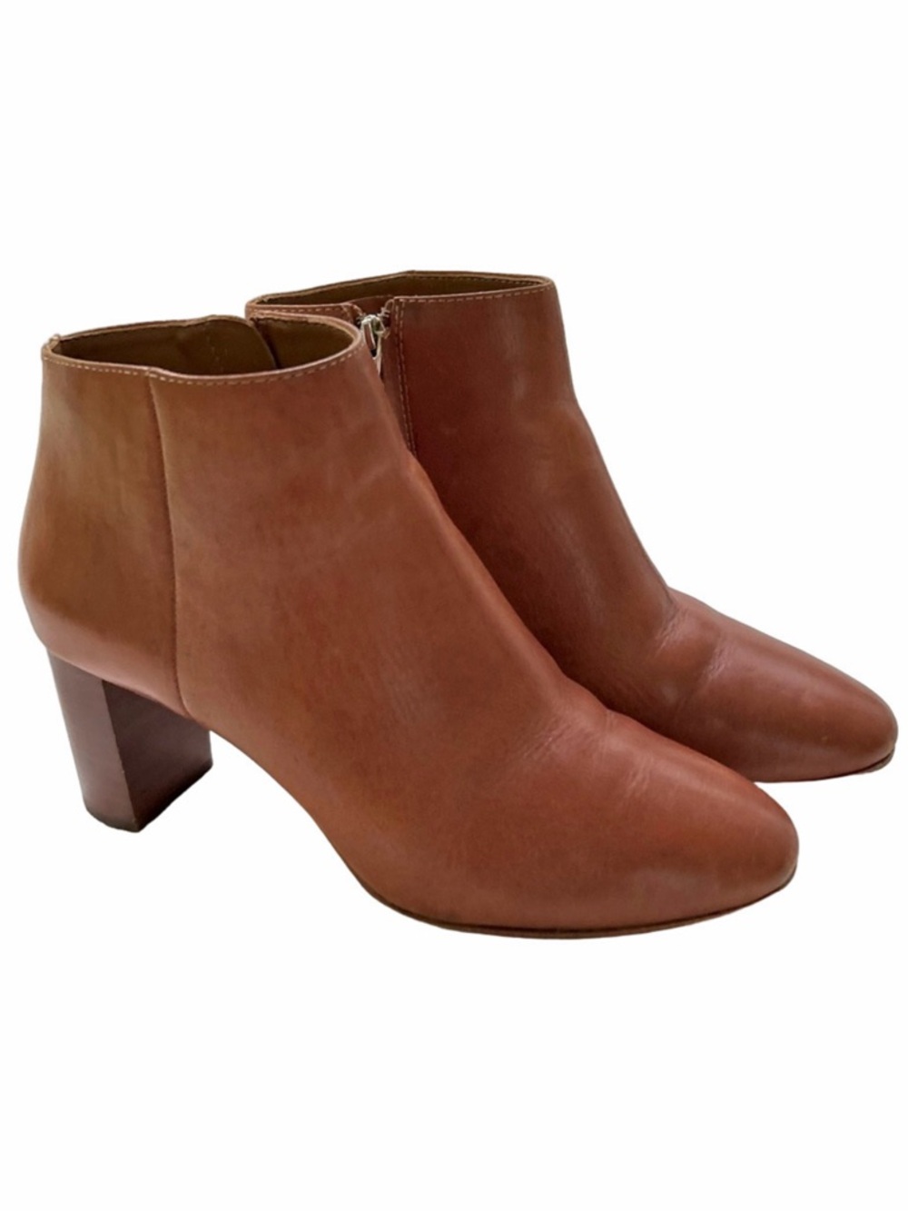 Loeffler Randal Greer Cognac Size 6.5 Boots Leather Round Toe Block Heel
